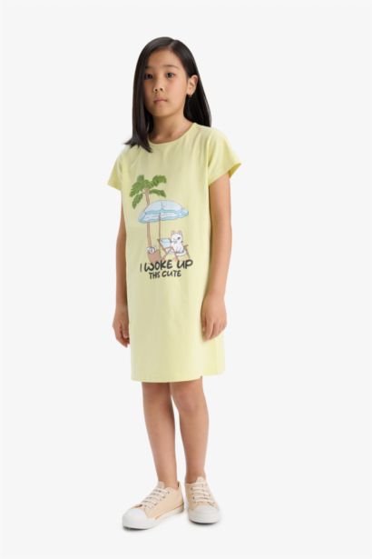 Baskılı Kısa Kollu Elbise Kız Çocuk