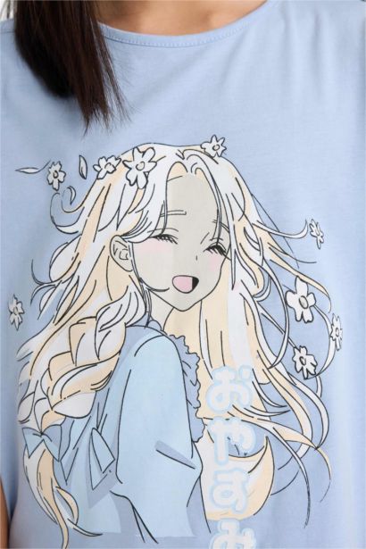 %100 Pamuklu Anime Baskılı Pijama Takımı Kız Çocuk