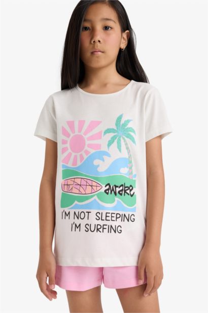 %100 Pamuklu Baskılı Pijama Takımı Kız Çocuk