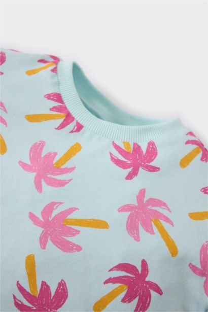 Набор из двух вещей для девочек, футболка с коротким рукавом с пальмовым рисунком, шорты с эластичным поясом