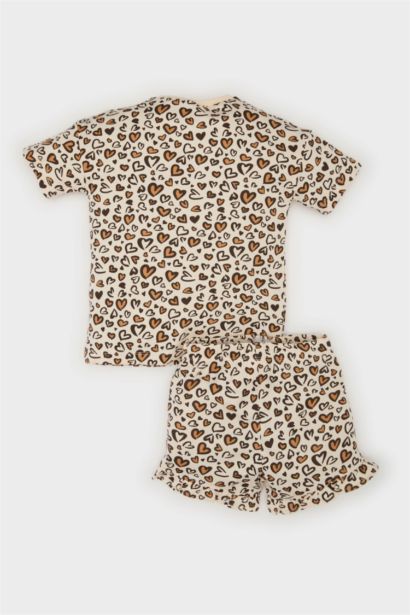 2'li Takım Leopar Desenli Kısa Kollu Tişört Beli Lastikli Şort Kız Bebek