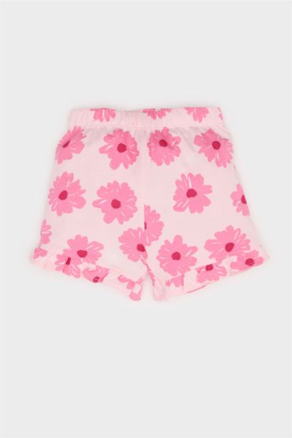 2'li Takım Çiçek Desenli Kısa Kollu Tişört Beli Lastikli Şort Kız Bebek