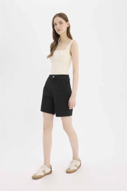 Normal Waist Denim Bermuda Shorts