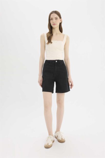 Normal Waist Denim Bermuda Shorts