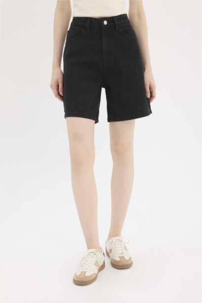 Normal Waist Denim Bermuda Shorts