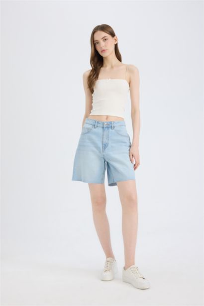 شورت برمودا جينز بخصر عالي