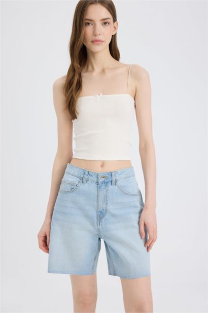 شورت برمودا جينز بخصر عالي