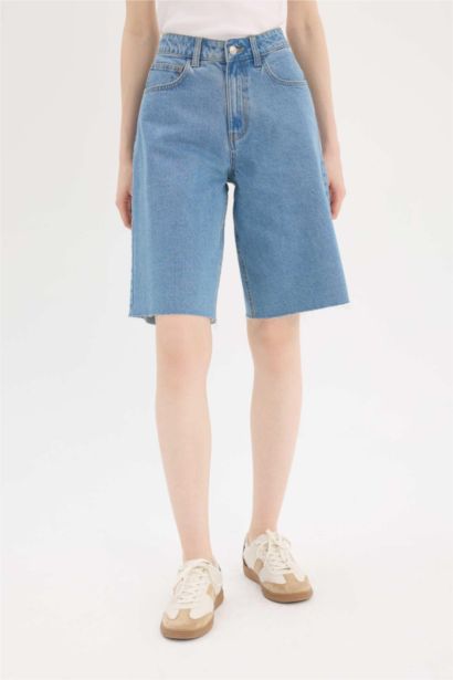 High Waist Denim Bermuda Shorts