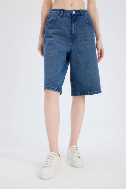 Normal Waist Denim Bermuda Shorts