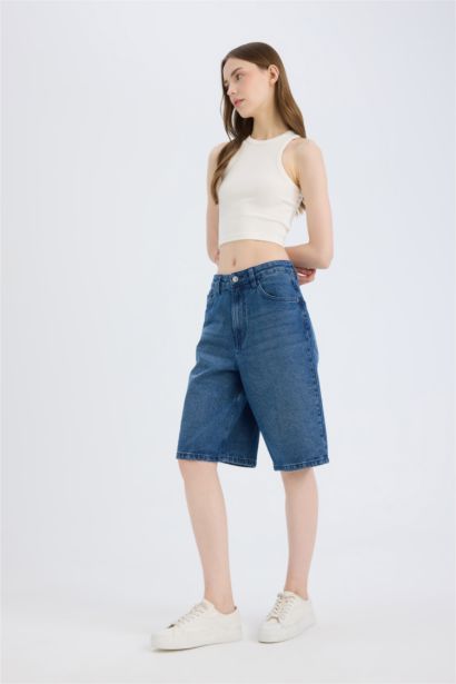 Normal Waist Denim Bermuda Shorts