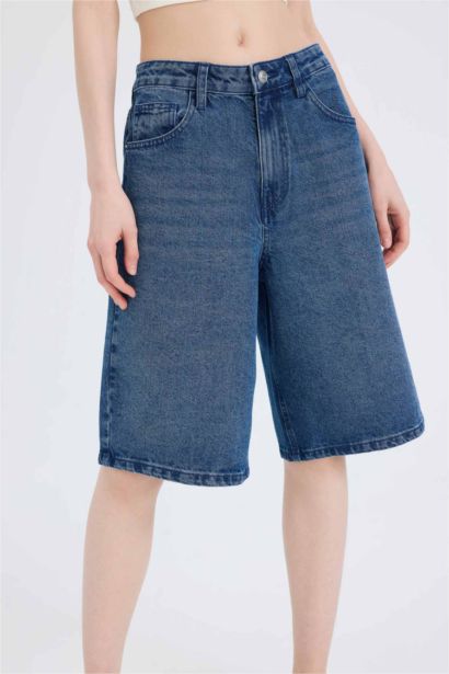 Normal Waist Denim Bermuda Shorts