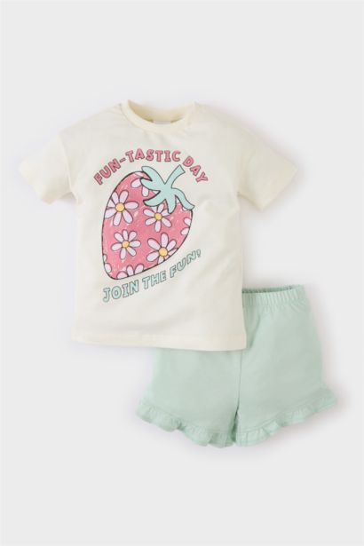 Ensemble de T-shirt imprimé et Short à taille élastique pour bébé fille