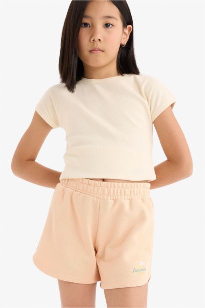 Short imprimé avec taille élastique pour fille