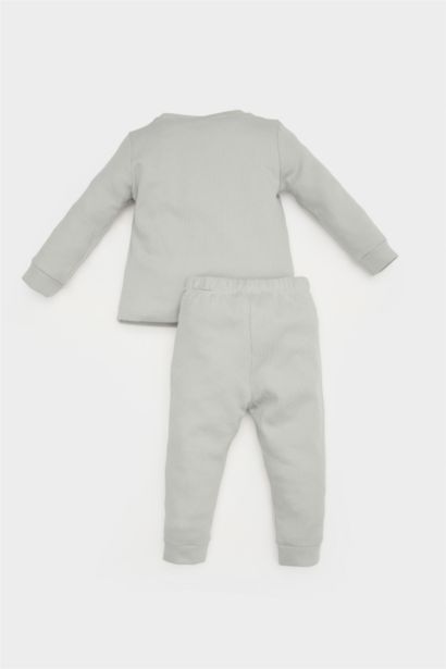 طقم بيجاما اولادي أخضر قصة عادية كم طويل - قطعتين