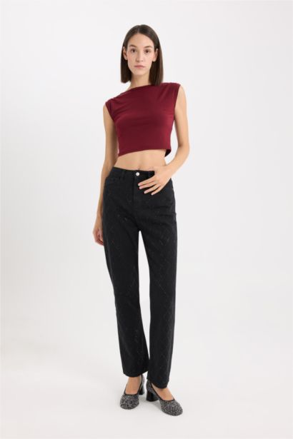 Jean droit taille haute à longueur cheville