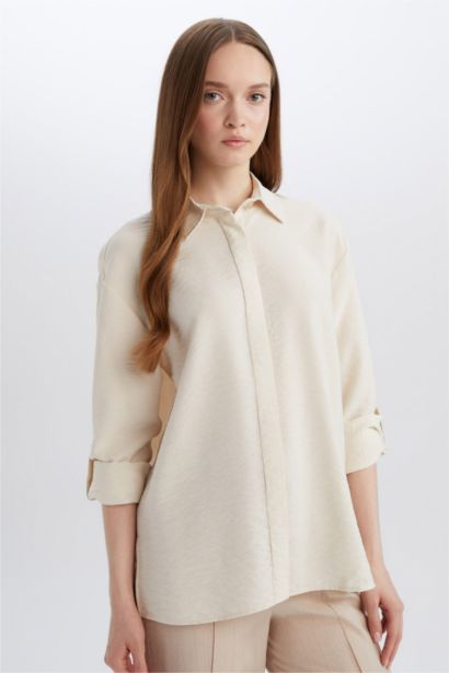 Regular Fit Basic Düz Uzun Kollu Gömlek Tunik