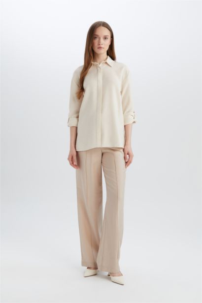 Regular Fit Basic Düz Uzun Kollu Gömlek Tunik