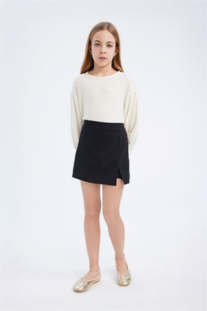 Girl Crew Neck Blouse Shorts Skirt 2 Piece Set