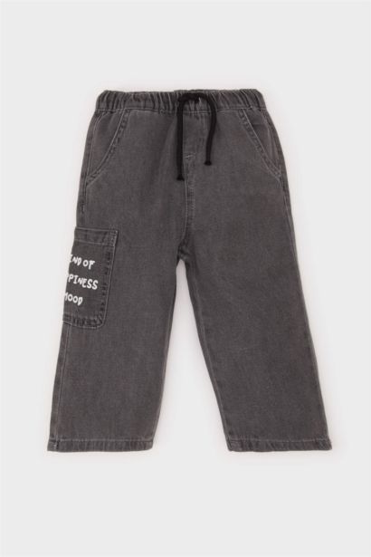 Beli Lastikli Cepli Baskılı Jean Pantolon Erkek Bebek