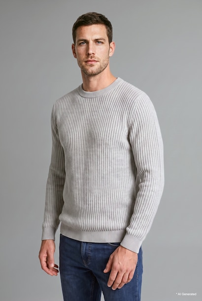 Pull en tricot côtelé à col rond Coupe standard