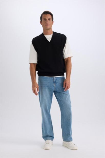 Standart Fit V Yaka Triko Basic Düz Süveter