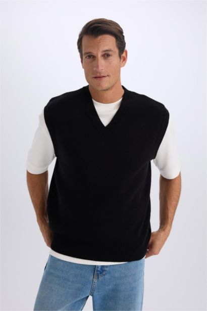 Standart Fit V Yaka Triko Basic Düz Süveter