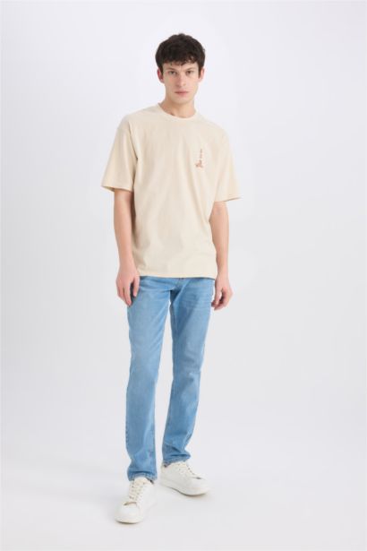 تيشيرت قطن بيج أوفر سايز مطبوع برقبة مستديرة