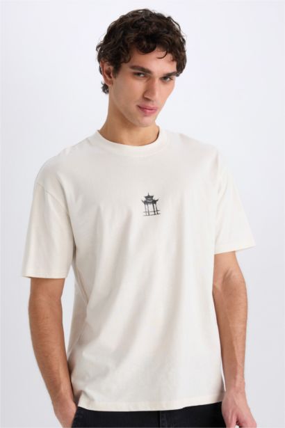 Boxy Fit Crew Neck Printed Short Sleeve T-Shirt