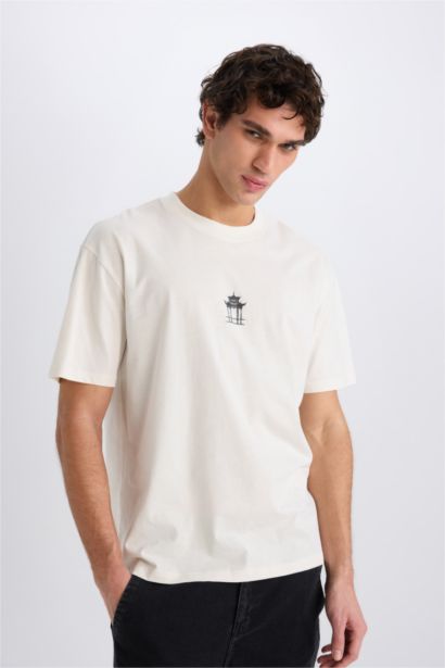 Boxy Fit Crew Neck Printed Short Sleeve T-Shirt