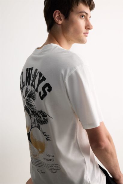 T-shirt boxy en coton à col rond avec imprimé au dos