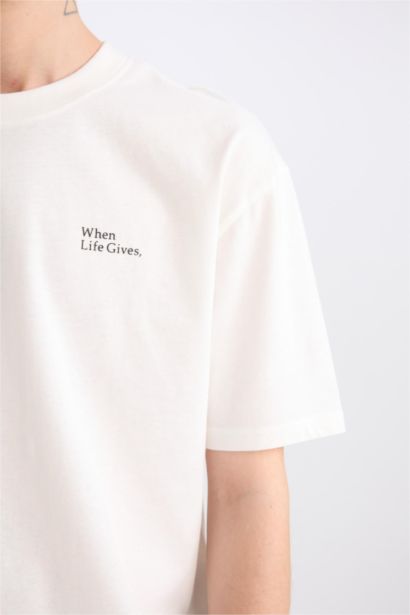 T-shirt boxy en coton à col rond avec imprimé au dos