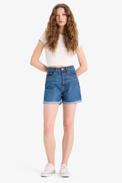 Mom Fit Denim High waist Crop Fit Shorts