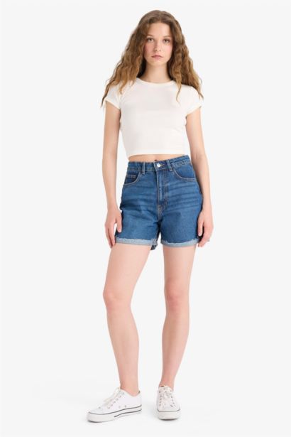 Mom Fit Denim High waist Crop Fit Shorts