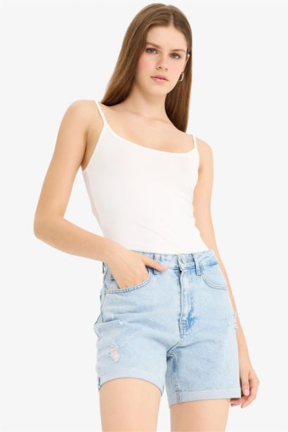 %100 Pamuk Boyfrıend Yüksek Bel Jean Şort