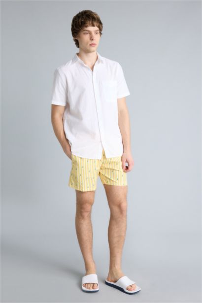 Çizgili File Astarlı Kısa Boy Deniz Şortu