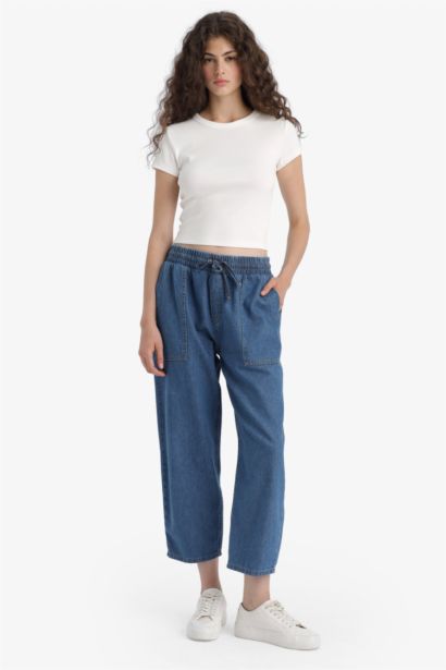Yüksek bel Crop kesim Jean Pantolon