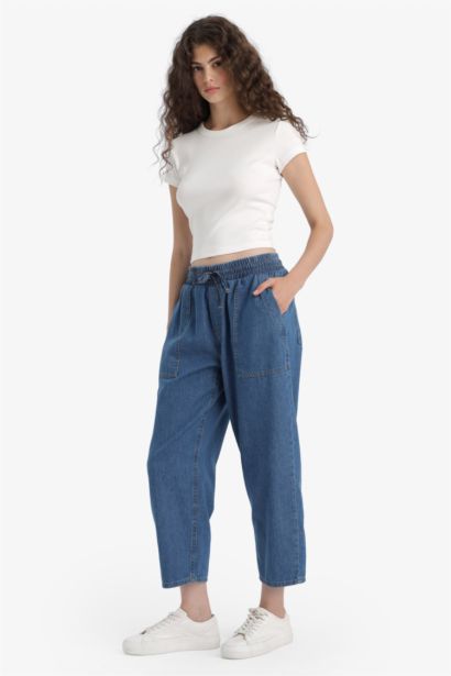Yüksek bel Crop kesim Jean Pantolon