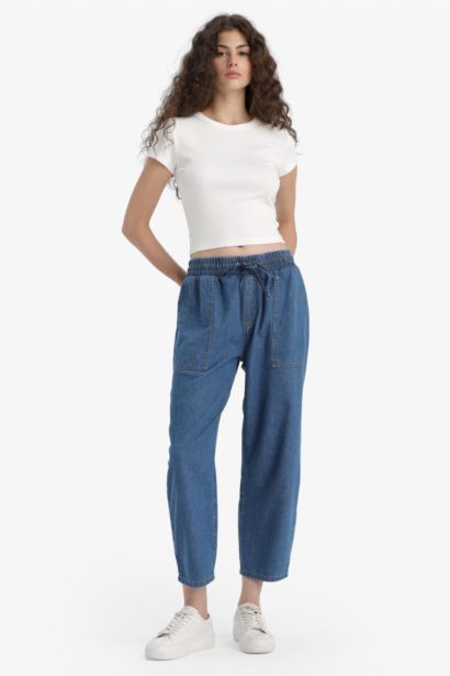 Yüksek bel Crop kesim Jean Pantolon