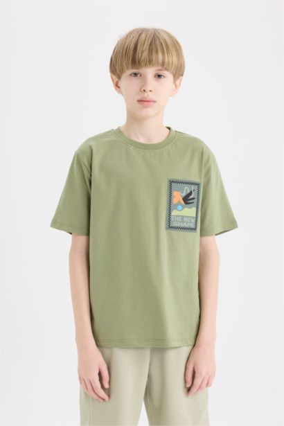 T-shirt brodé à col rond et manches courtes pour garçon