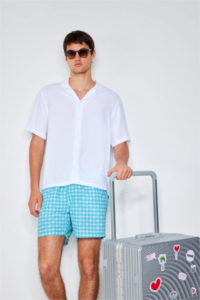 Patterned Mesh Lined Swim Shorts