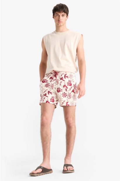 Patterned Mesh Lined Short Length Swim Shorts