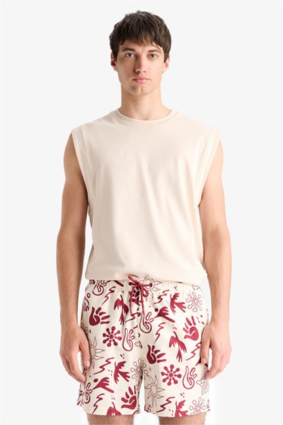 Patterned Mesh Lined Short Length Swim Shorts