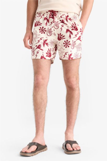Patterned Mesh Lined Short Length Swim Shorts