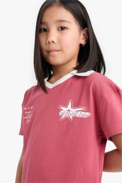 T-shirt boxy imprimé à col polo pour fille