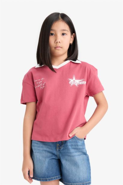 T-shirt boxy imprimé à col polo pour fille