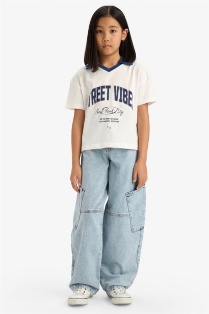 Girl Boxy Fit Slogan Printed Polo T-Shirt