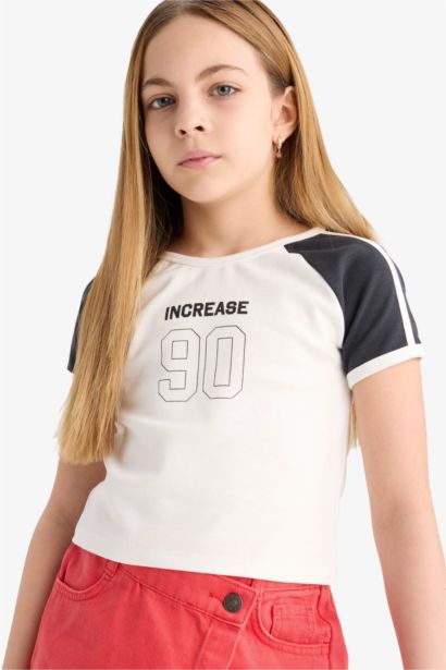 Girl Crew Neck Number Patterned Ribana T-Shirt