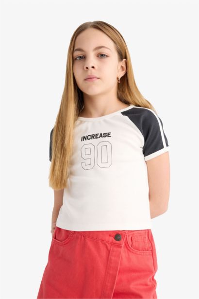 Girl Crew Neck Number Patterned Ribana T-Shirt