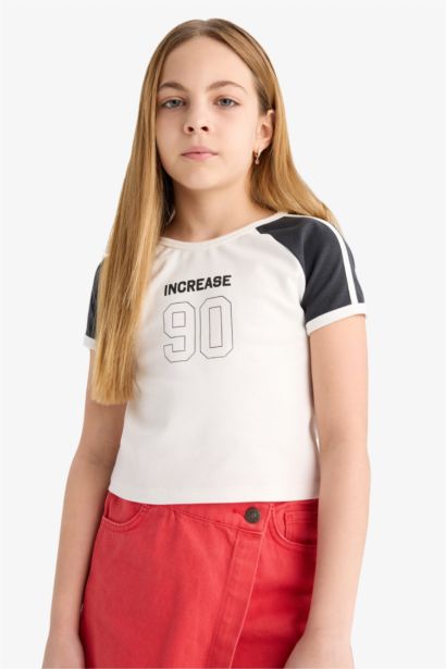 Girl Crew Neck Number Patterned Ribana T-Shirt