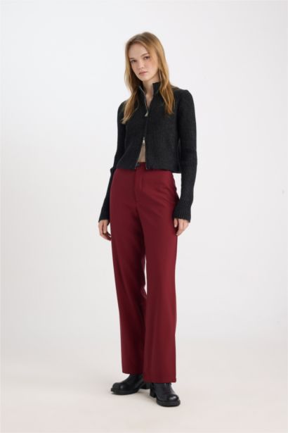 Wide Leg Kumaş Pantolon Yüksek Bel Basıc Standart Boy